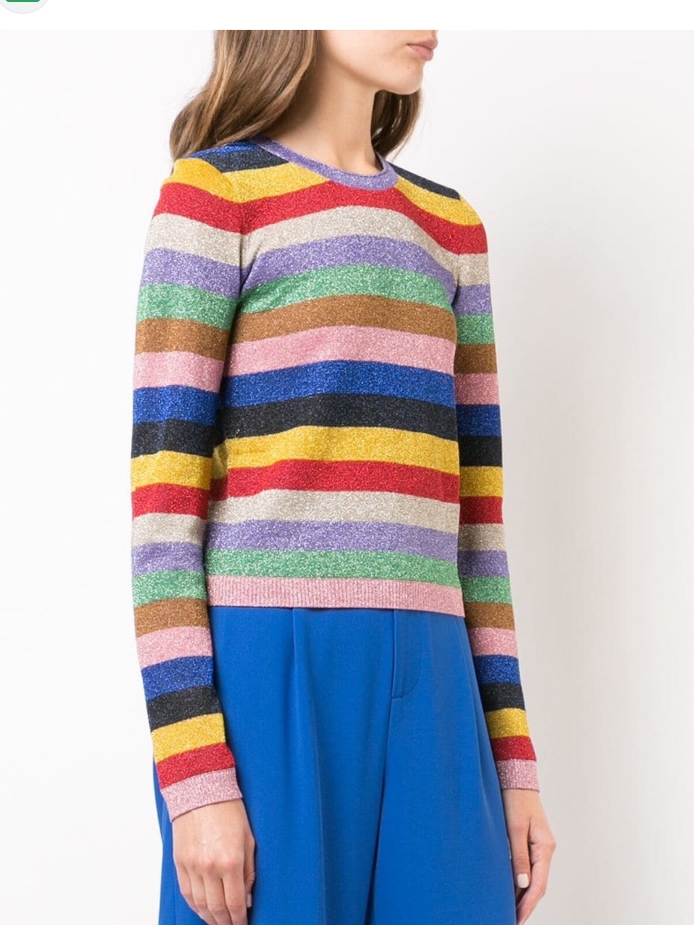 Alice + Olivia Multicolor Glitter Stripe Crewneck Sweater